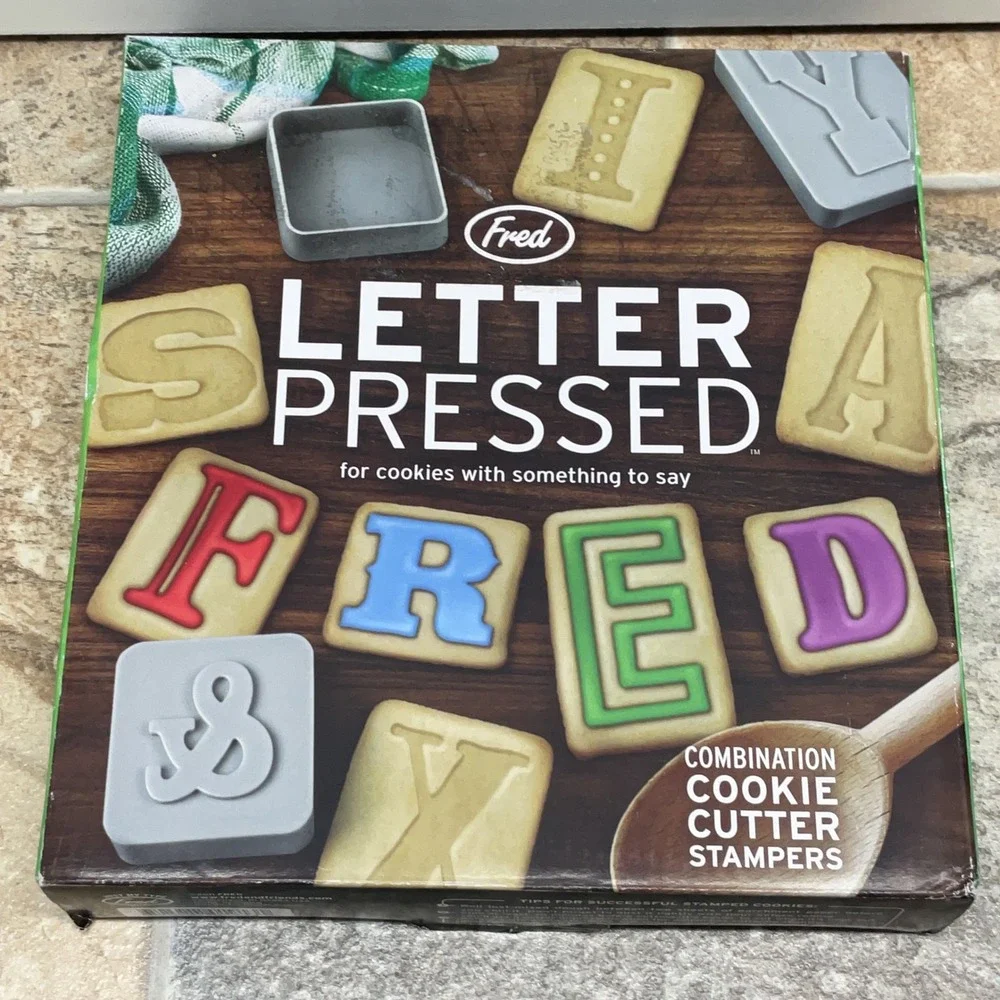 Genuine Fred Letter Pressed Cookie Cutter Stamper Set 28pc Alphabet & Symbols